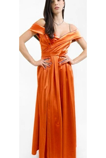OEMN Women's Long Satin Dress with Lapels and Straps