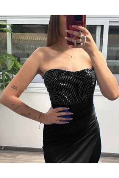 OEM Rochie de seara din satin cu corset cu paiete aplicate
