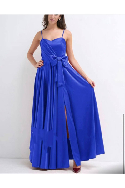 OEMN Elegant dress made of premium satin – Design with adjustable straps, pleats and sophisticated bow