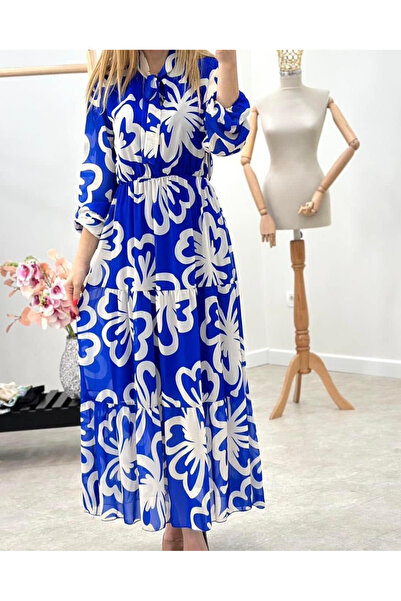 OEMN Women's Long Dress in Lined Veil - Floral Pattern