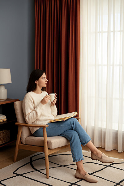 QUBA DECO Süet Elit Kadife Dokulu Natural Fon Perde Salon Oturma Odası Yatak ...