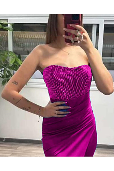 OEMN Rochie de seara din satin cu corset cu paiete aplicate