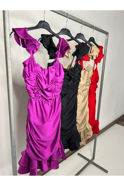 OEMN Women's short dress with straps and ruffles