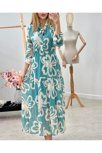 OEMN Women's Long Dress in Lined Veil - Floral Pattern