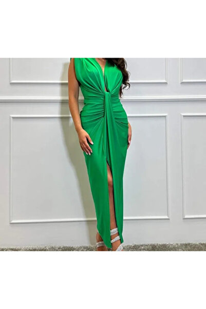 OEMN Rochie Dama Satin croiala cu fronseuri si decolteu adanc - Hannah