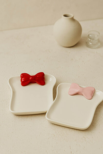 Anadolu Saray Fiyonk Detaylı 2li Seramik Ekmek Dilimi Sunum Tabağı | Kahvaltı Takımı Tatlı Tabağı