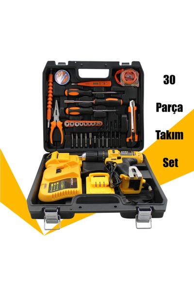 Saatistan Şarjlı Darbeli Vidalama Matkap Seti 30 Parça 24V 5Ah Güçlü ve Çok A...