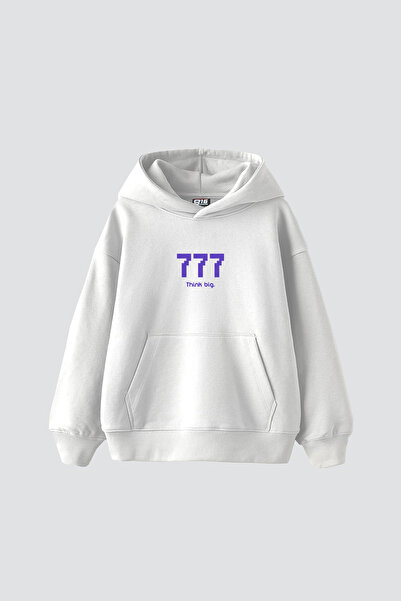 Sekizbiraltı Think Big Printed Oversized Unisex White Hoodie