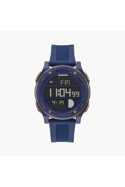 Guess ساعة يد رقمية رجالية بسوار سيليكون أزرق - GW0225G2