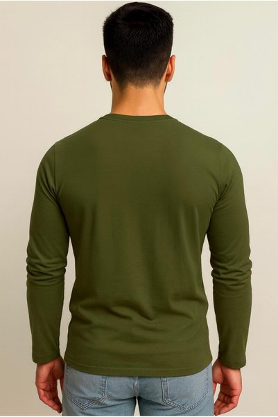AXXEL Men's Khaki Cotton Lycra Single Jersey Long Sleeve T-Shirt-D240