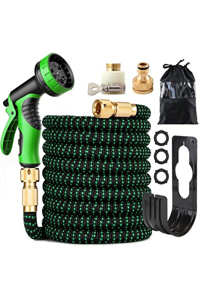 Saharaz خرطوم حديقة قابل للتمدد بطول 15 مترًا مع حامل، قلب من اللاتكس بأربع ط...