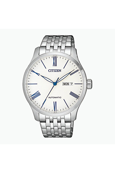 Citizen Mechanical Day & Date Men White Dial Analog Watch with Silver Strap -...