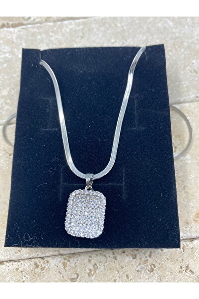 Byoz store Steel Silver Color Italian Chain Zircon Stone Baguette Necklace