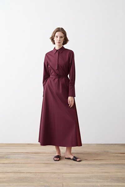 TERZİ DÜKKANI NOVA PAPER TOUCH POPLİN BOL KESİM ELBİSE BORDO