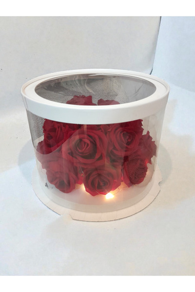 sabırçiçekveaksesuar Led Işıklı Hediyelik Şeffaf Kırmızı Gül Kutusu