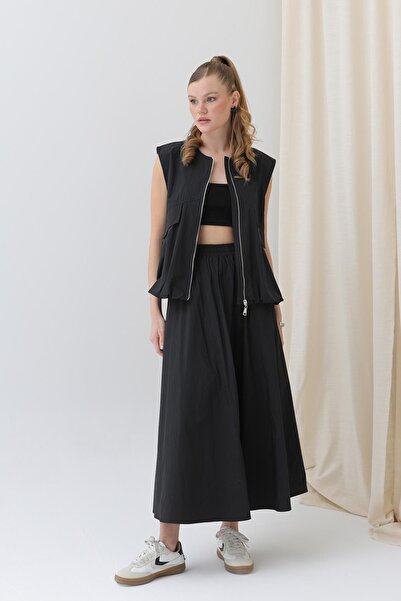 Soul Women's Oversized Zippered Vest - 32128Ylk - Black
