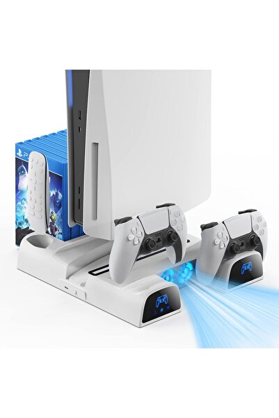 Stor حامل تبريد KODUGOY لجهاز PS5 مع قاعدة شحن سريع مزدوجة، وحامل معدني عمودي (للأقراص والرقمية)