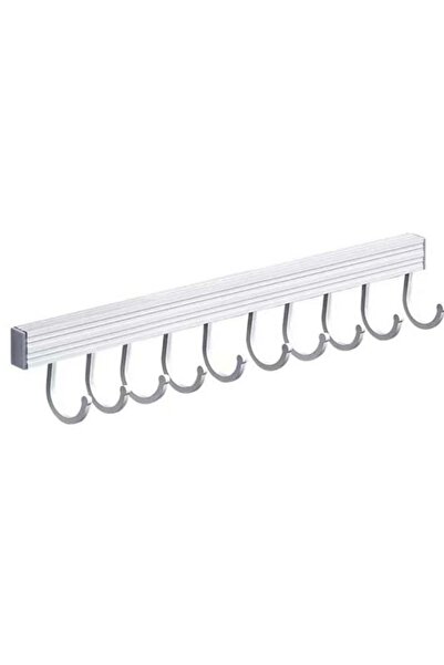 PUFO Aluminum hanger with 10 hooks for kitchen or bath- Organizer for towels, utensils and accessories