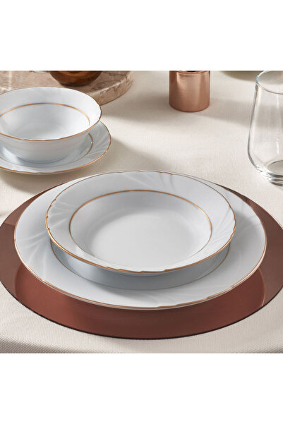 Güral Porselen Soprano 6 Adet 23 Cm Çukur Yemek Tabağı Mat Altın File