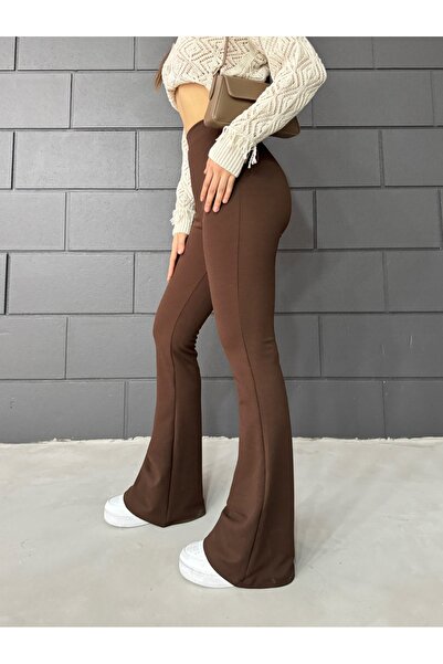 VAJESTO Pantaloni elastici maro evazat pentru femei