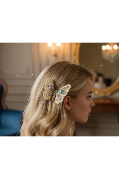 Shiklik Elegant Stone Pearl Moving Butterfly Model Hair Clip