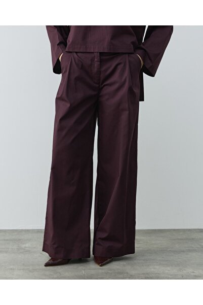 Aybikestil Paper Gabardin Tek Pileli Wide Leg Pantolon Mürdüm