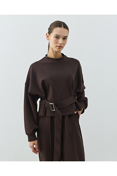 Aybikestil Premium Doubleface Kemerli Mini Sweat Acı Kahve