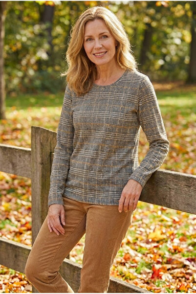 YXL COLLECTION Women's Plus Size Stretch Fabric Crew Neck Square Pattern Soft...