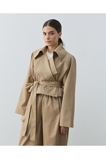 Aybikestil Paper Gabardin Mini Trençkot Camel