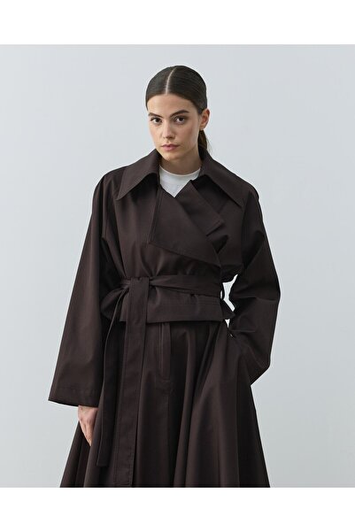 Aybikestil Paper Gabardin Mini Trençkot Kahve