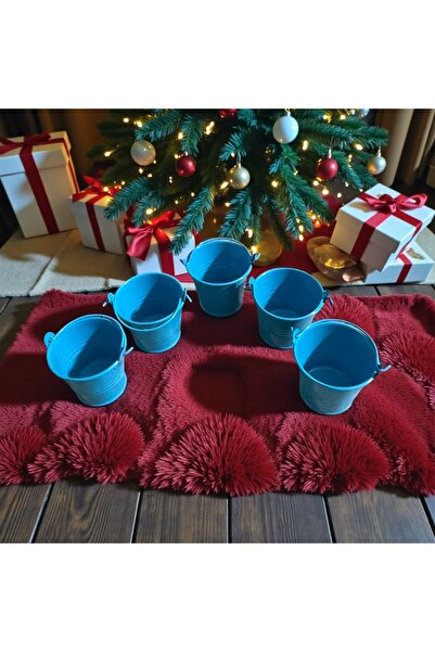 kadınelishop 5’li Mini Metal Kova Seti – Mavi – 10 cm Dekoratif Saksı & Masaü...