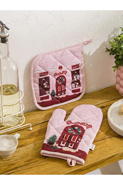 LC Waikiki Lcw Home Mixed Christmas Themed Printed Oven Mitts and Tongs