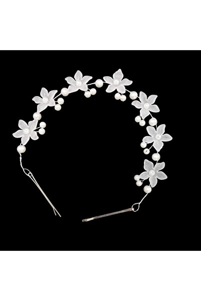 Produse.Top Bentita, coronita par mireasa decorata flori cu perle albe elemente translucide BPM08