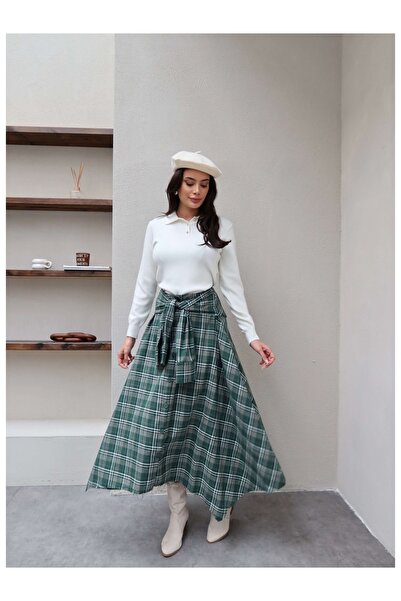 ESRAHELVACI Plaid Skirt with Tie Detail