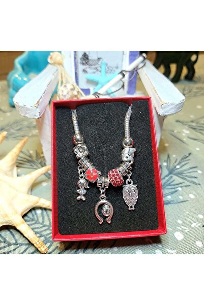 Produse.Top Bratara dama cu charmuri potcoava si margele rosii de shamballa + cutie CADOU BRD012