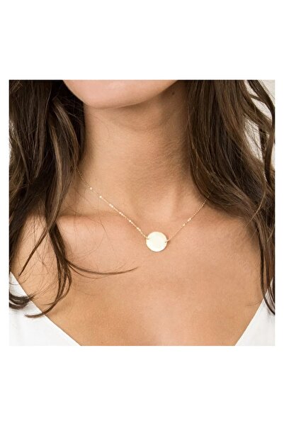 Produse.Top Colier roz auriu placat cu aur galben de 14 K cu pandativ rotund neted COL108