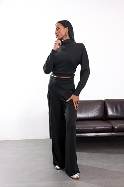 5in1Canpolat Black Mock Neck Modal Set 30419