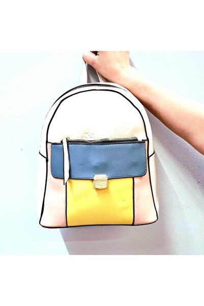 Produse.Top Rucsac fashion bej din piele cu design multicolor ACRD263