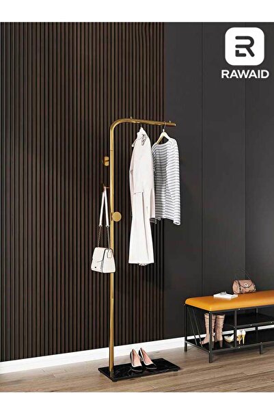 RAWAID رف ملابس معدني ذهبي اللون مع قضيب و3 خطافات، قاعدة رخامية، على شكل حرف...
