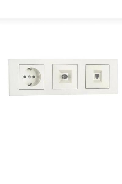 GenelTedarik Ovivo White Triple Set Ground-Connected Socket+Phone Socket+Tv S...