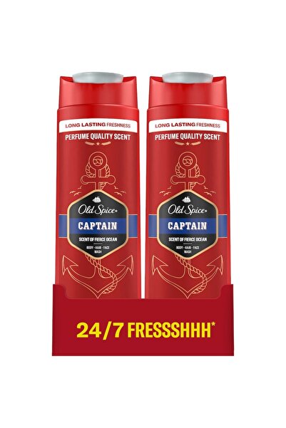 Old Spice Set of 2 x Captain 3-in-1 shower gel and shampoo for body, hair and face, 2 x 400 ml