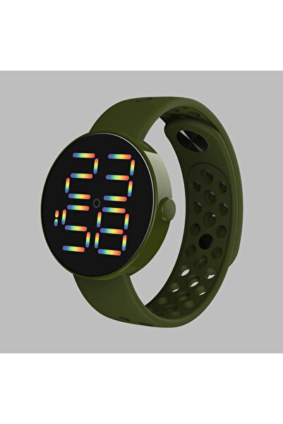 Produse.Top Ceas cu cadran rotund digital si bratara silicon kaki reglabila QUARTZ CDQZ111