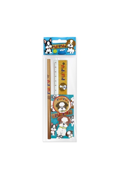 Lebez Puppy school set (1 eraser, 1 sharpener, 1 15 cm ruler, 1 pencil, 1 min...