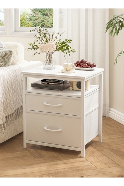 Bojasmiial طاولة جانبية بسيطة بدرجين، طاولة جانبية بأدراج قماشية، 45 × 38 × 54.5 سم