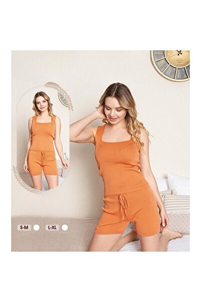 Produse.Top Pijama Dama portocaliu maiou si pantaloni scurti PJD090