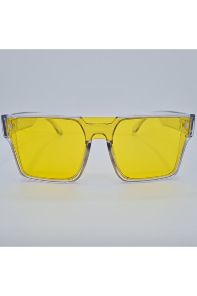 Produse.Top Ochelari de soare Unisex Casual cu rama asimetrica transparenta cu lentila galbena + Toc si laveta G