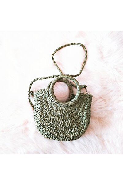 Produse.Top Geanta verde de dama impletita din paie de vara cu maner rotund si bareta de umar ACGD361