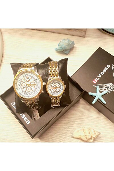 Produse.Top Set 2 Ceasuri pentru Cupluri Ulysses auriu cu argintiu cu bratara...