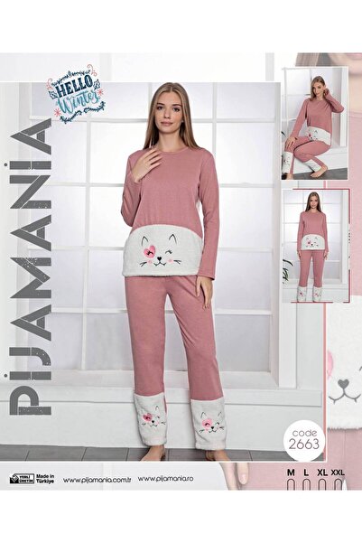 Produse.Top Pijama dama vatuita roz prafuit cu alb si imprimeu cocolino PJD070