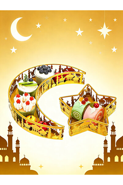 Pomefar Ramadan Serving Tray,Gold Moon Star Shaped Dish,Pastry Snacks Holder ...